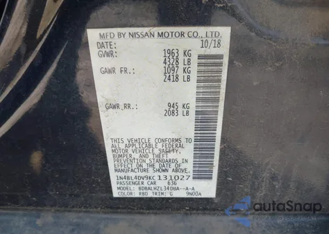 2019 Nissan Altima 2.5 Sv из США, поврежденный, VIN 1N4BL4DV9KC131027